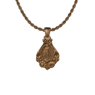 Vintage Bronze Mary with Flowers Miraculous Medal