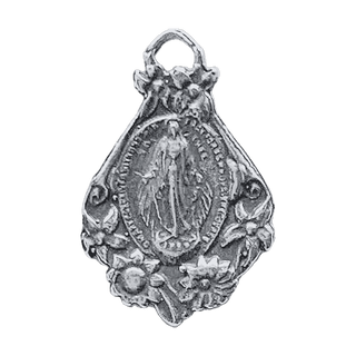 Vintage Sterling Silver Mary with Flowers Miraculous Medal