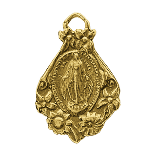 Vintage Yellow Bronze Mary with Flowers Miraculous Medal