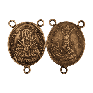 Vintage Bronze Seven Sorrows Rosary Center, Rustic