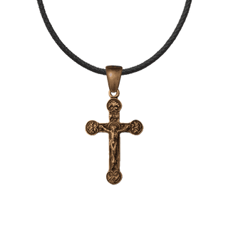 Vintage Bronze Delicate Crucifix with Flowered Points