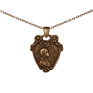 Vintage Bronze Haloed Maiden Medal with Stars and Flowers