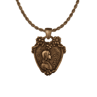 Vintage Bronze Haloed Maiden Medal with Stars and Flowers