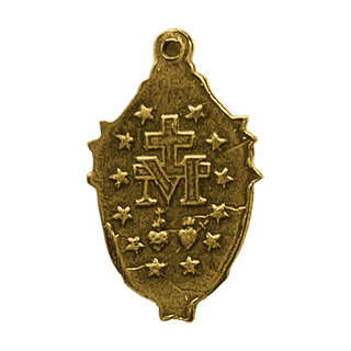 Vintage Yellow Bronze Small Mary with Lilies Miraculous Medal — reverse