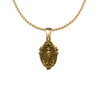 Vintage Yellow Bronze Small Mary with Lilies Miraculous Medal