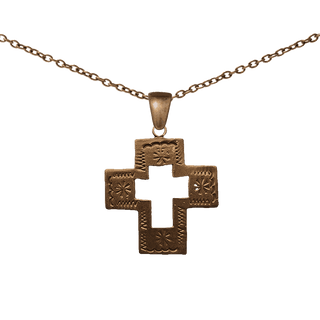Vintage Bronze Southwest Cutout Cross, Stamped Arms