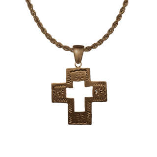 Vintage Bronze Southwest Cutout Cross, Stamped Arms