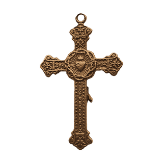 Vintage Bronze Two-Sided Crucifix with Sacred Heart — reverse