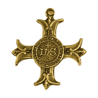 Vintage Yellow Bronze Sacred Heart Cross, Apostolat du Coeur de Jesus — reverse