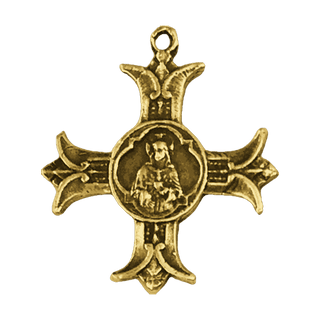 Vintage Yellow Bronze Sacred Heart Cross, Apostolat du Coeur de Jesus