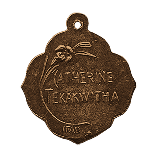 Vintage Bronze St. Kateri Tekakwitha Medal, Lily of the Mohawks — reverse
