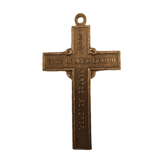 Vintage Bronze Franciscan Cross, Ecce Crucem Domini — reverse