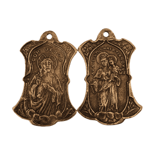 Vintage Bronze Sacred Heart and Help of Christians Medal