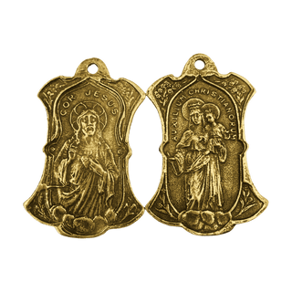 Vintage Yellow Bronze Sacred Heart and Help of Christians Medal
