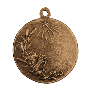 Vintage Bronze Guardian Angel Medal with Star and Lilies — reverse