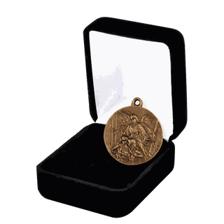 Vintage Bronze Guardian Angel Medal with Star and Lilies