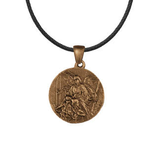 Vintage Bronze Guardian Angel Medal with Star and Lilies