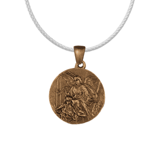 Vintage Bronze Guardian Angel Medal with Star and Lilies