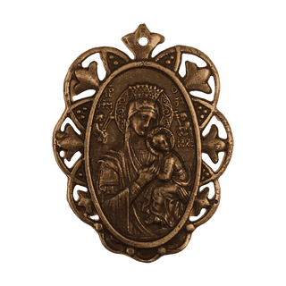 Vintage Bronze Our Lady of Perpetual Help Medal, Pierced Frame
