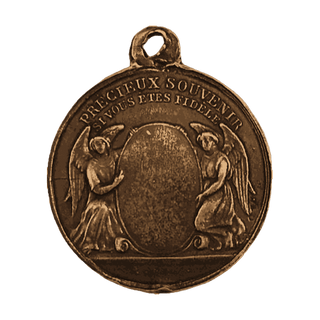 Vintage Bronze First Communion Medal, French, for Engraving — reverse
