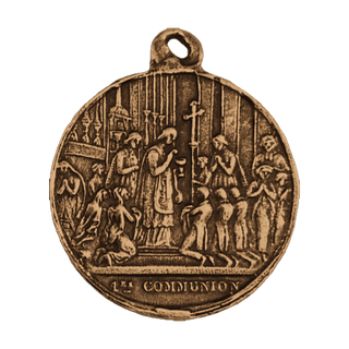 Vintage Bronze First Communion Medal, French, for Engraving