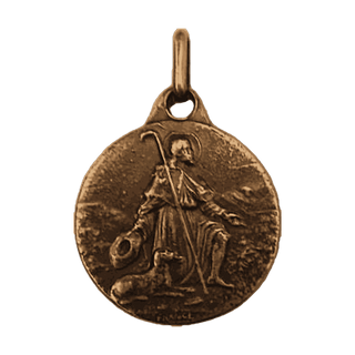 Vintage Bronze St. Roch Medal, Pilgrim with His Dog