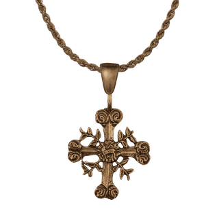 Vintage Bronze Branching Foliate Cross, Latin American