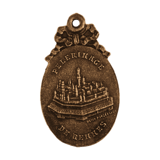 Vintage Bronze Pilgrimage of Rennes Medal with Grotto Virgin — reverse