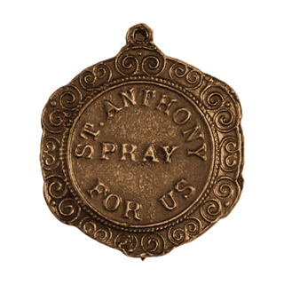 Vintage Bronze St. Anthony and the Infant Jesus, Lace Edge — reverse