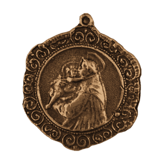 Vintage Bronze St. Anthony and the Infant Jesus, Lace Edge