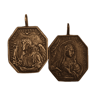 Vintage Bronze Annunciation Medal, Gabriel and the Virgin