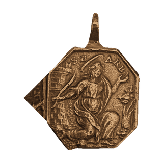 Vintage Bronze St. Catherine and St. Barbara Octagonal Medal - reverse