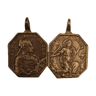 Vintage Bronze St. Catherine and St. Barbara Octagonal Medal