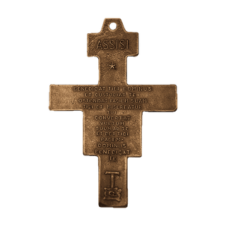 Vintage Bronze San Damiano Crucifix with the Assisi Blessing — reverse