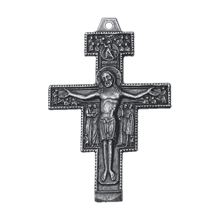Vintage White Bronze San Damiano Crucifix with the Assisi Blessing