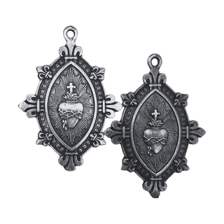 Vintage Sterling Silver Sacred Heart Marquise Medal with Fleur-de-Lis