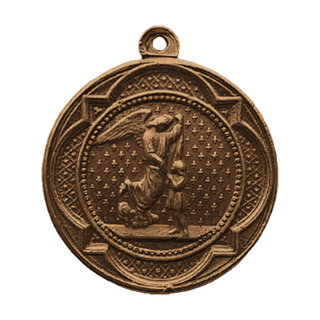 Vintage Bronze Child Jesus and Guardian Angel Medal, French — reverse