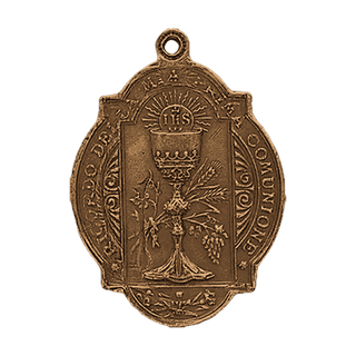 Vintage Bronze First Communion Medal, Eucharist