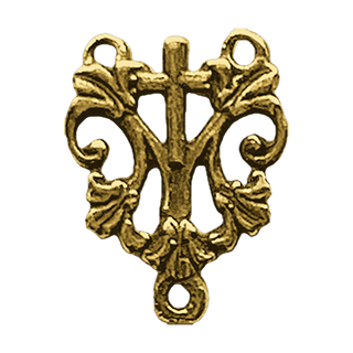 Vintage Yellow Bronze French Rosary Center with Crucifix
