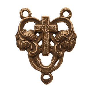 Vintage Bronze Heart and Cross Rosary Center