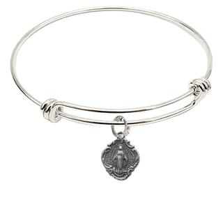 Vintage Sterling Silver Miraculous Medal Bangle Bracelet