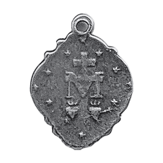 Vintage White Bronze Miraculous Medal in a Scalloped Frame — reverse