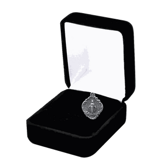 Vintage White Bronze Miraculous Medal in a Scalloped Frame