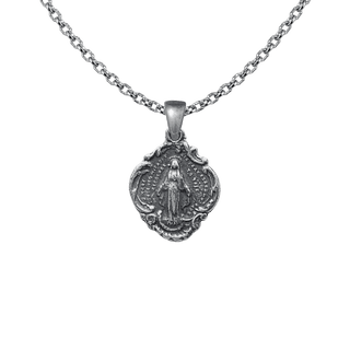Vintage White Bronze Miraculous Medal in a Scalloped Frame