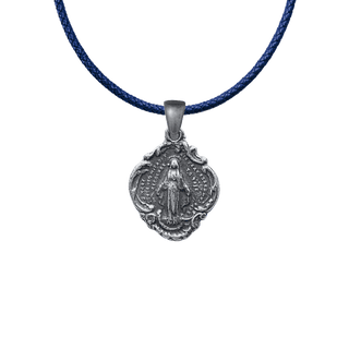 Vintage White Bronze Miraculous Medal in a Scalloped Frame