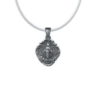Vintage White Bronze Miraculous Medal in a Scalloped Frame