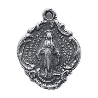 Vintage White Bronze Miraculous Medal in a Scalloped Frame