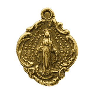 Vintage Yellow Bronze Miraculous Medal in a Scalloped Frame