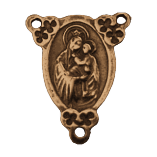 Vintage Bronze Madonna and Child Rosary Center with Trefoils