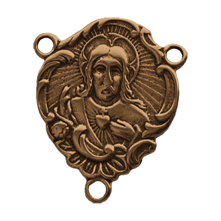 Vintage Bronze Sacred Heart and Madonna Rosary Center